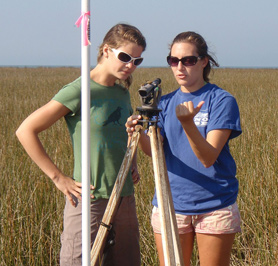 Biologists monitor a shellfish restoration project near Mobile, Alabama.