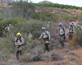 Veterans on a San Diego California Conservation Corps crew work in the Cleveland National Forest